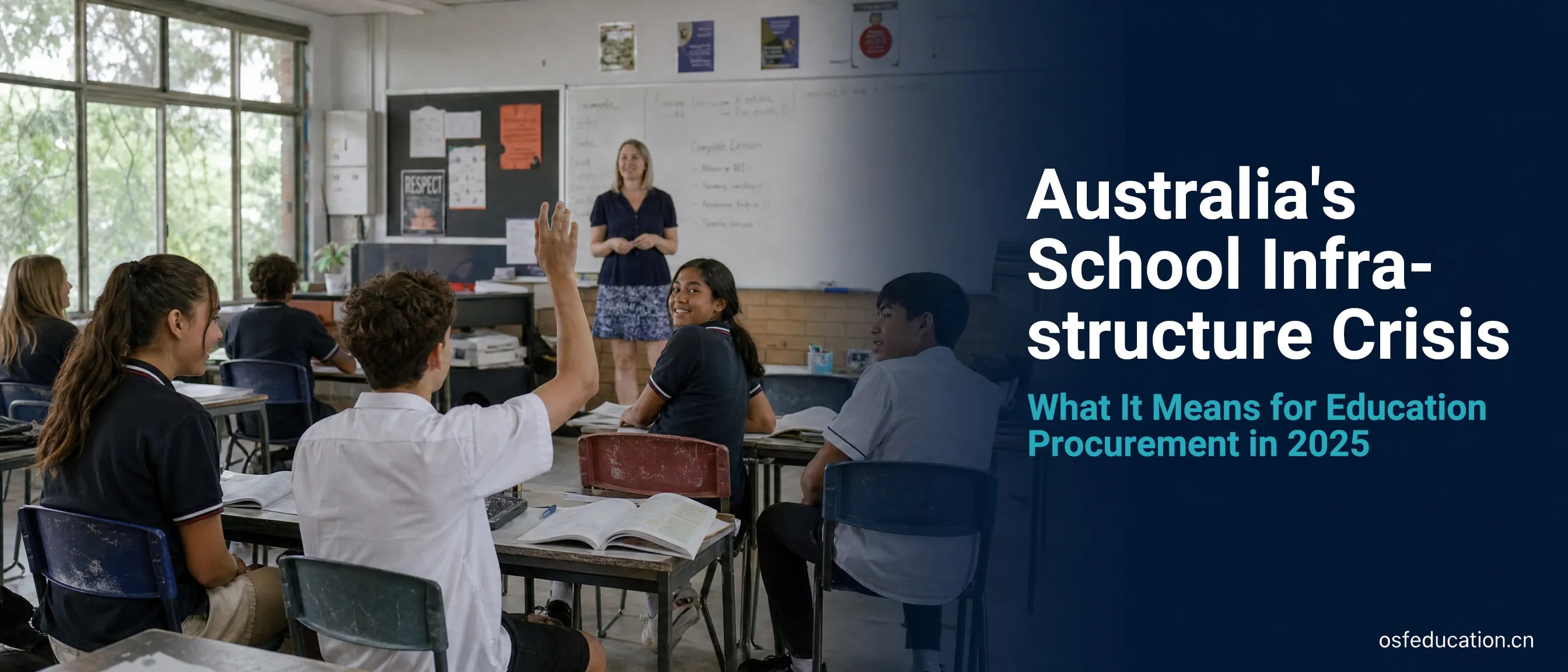 Australian secondary school classroom with diverse students and teacher — illustrating the school infrastructure crisis in 2025