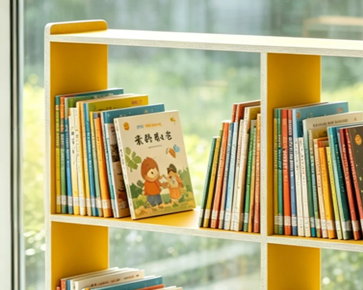 15mm melamine-faced board with PVC edge banding for durable school window-side bookshelf