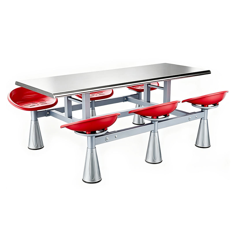 6-Seat Integrated Canteen Dining Table With Dual Optional Tabletop for School & Factory Cafeteria Spaces