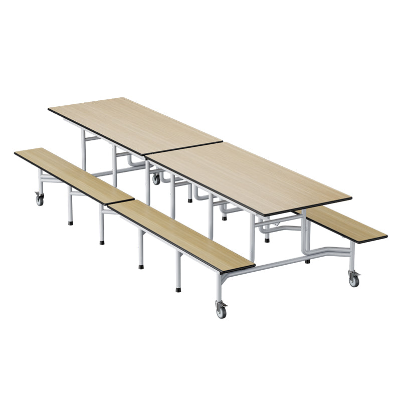 Folding Student Dining Table – Fire-Retardant MDF Top & Bench Seats with Lockable Casters for School Cafeterias