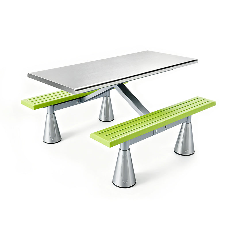 4-Seat Height Adjustable Integrated Canteen Dining Table With Long ABS Bench For Small Cafeteria Spaces