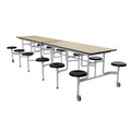 Folding Canteen Table with Integrated Round Seats – Fire-Retardant MDF Top & Lockable Casters for Schools & Factories