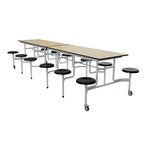 Folding Canteen Table with Integrated Round Seats – Fire-Retardant MDF Top & Lockable Casters for Schools & Factories