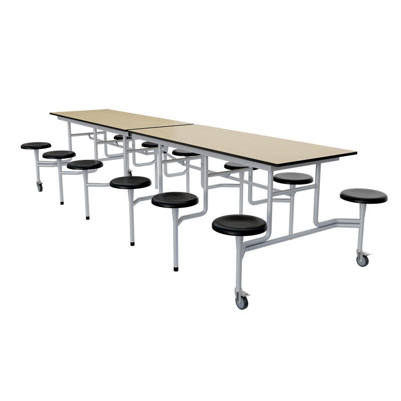 Folding Canteen Table with Integrated Round Seats – Fire-Retardant MDF Top & Lockable Casters for Schools & Factories