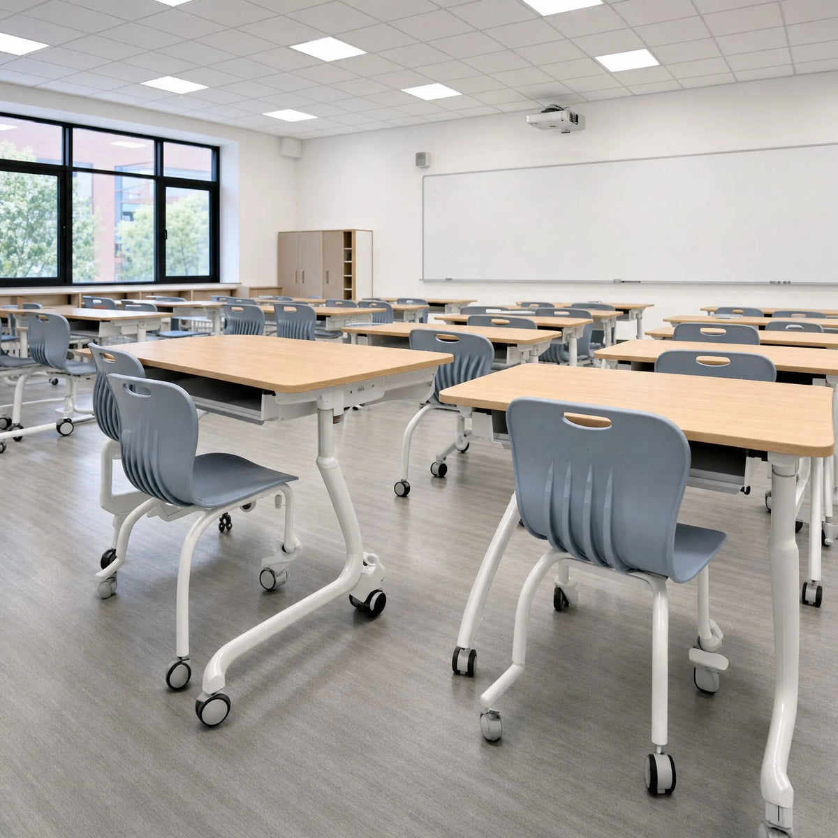 Modern classroom student chairs, mobile school classroom seating for daily teaching environment