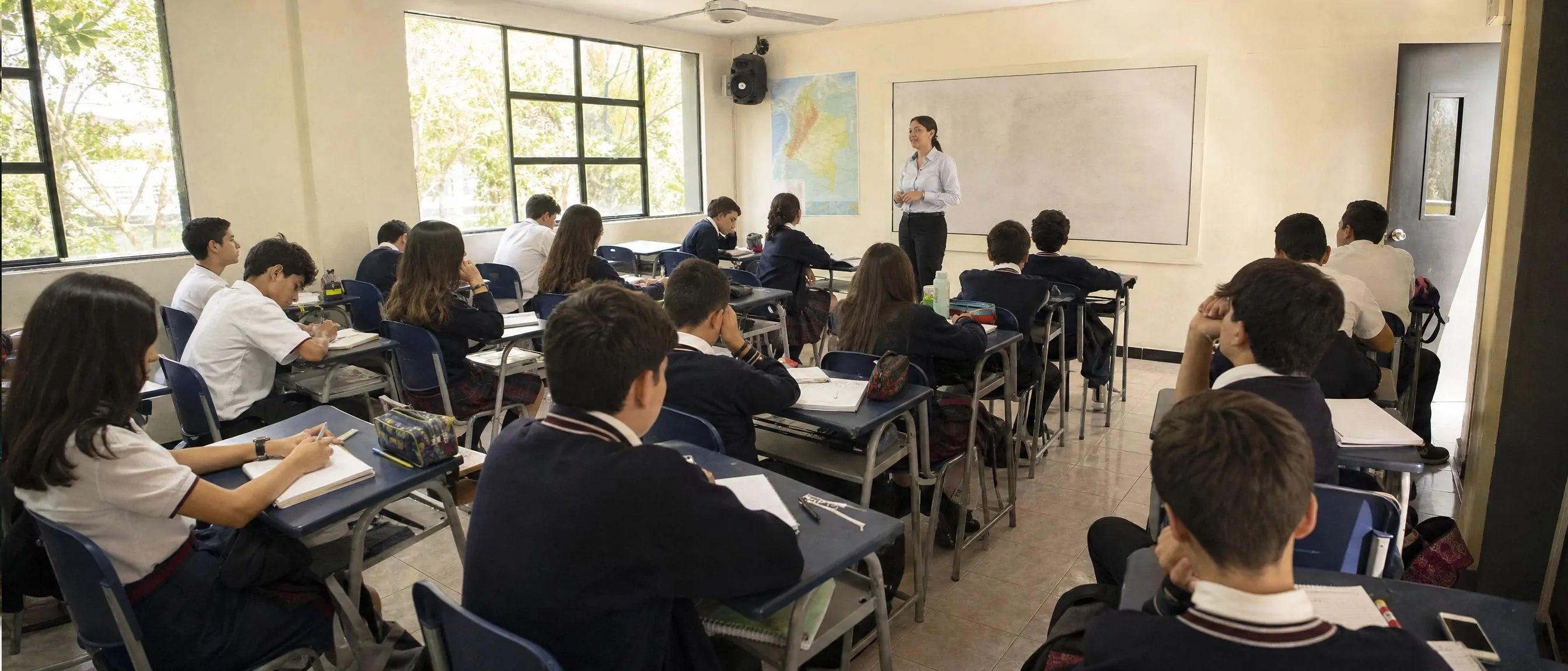 School furniture for Colombia classrooms and learning spaces with desks chairs and teacher furniture