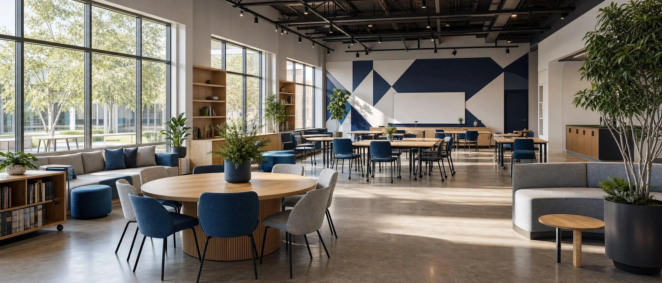 Custom school furniture solutions for modern learning spaces with flexible tables, chairs, storage and collaborative classroom furniture