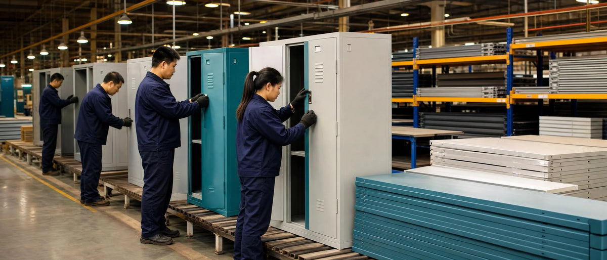 Custom school lockers manufacturing factory flexible compartments locks finishes institutional steel cabinet production
