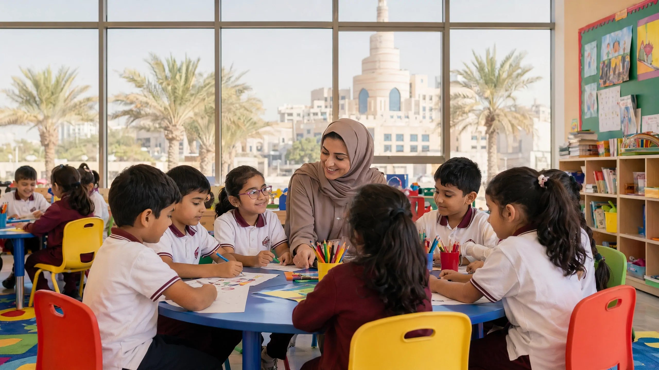 Early learning furniture for Doha classrooms with colourful desks chairs and activity tables for nursery and primary students