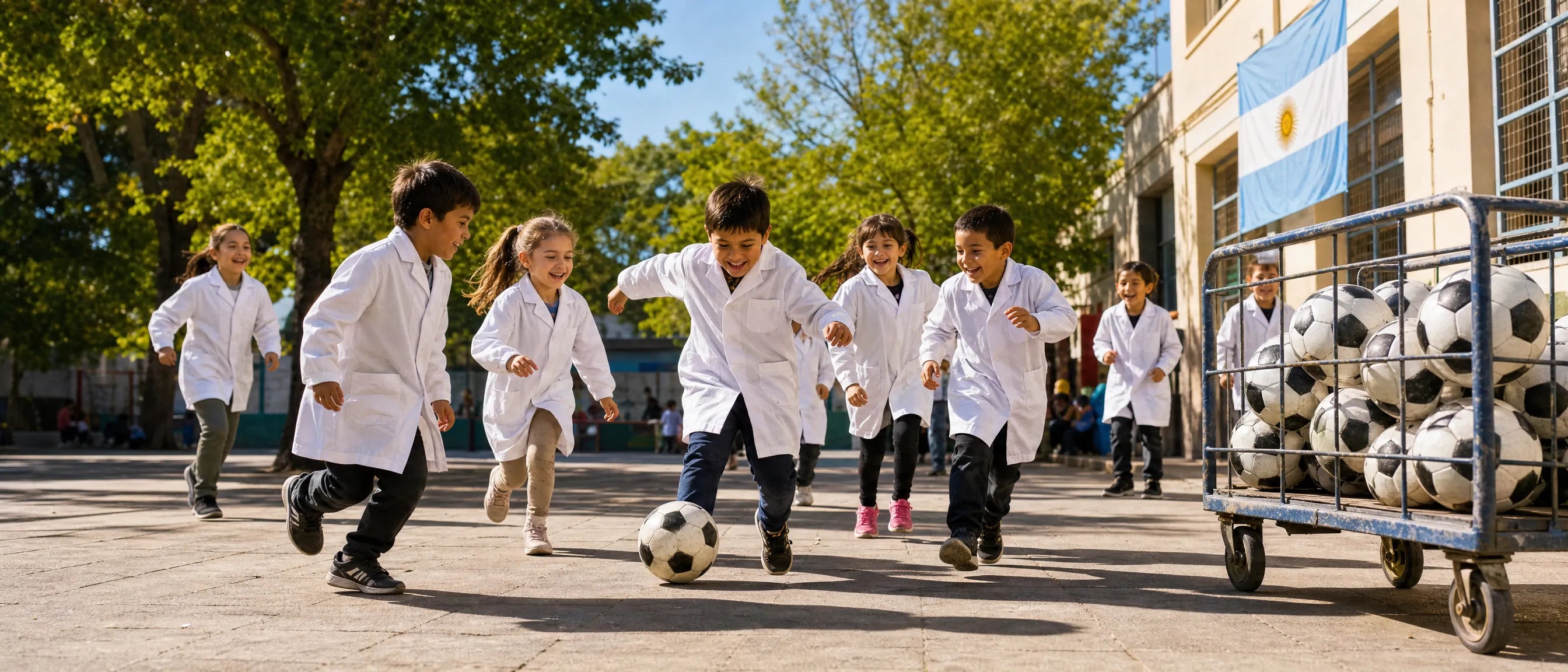 Early years school furniture in Argentina with children playing in a school outdoor area