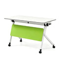 Flip top mobile training table with lockable casters, stackable classroom & meeting desk