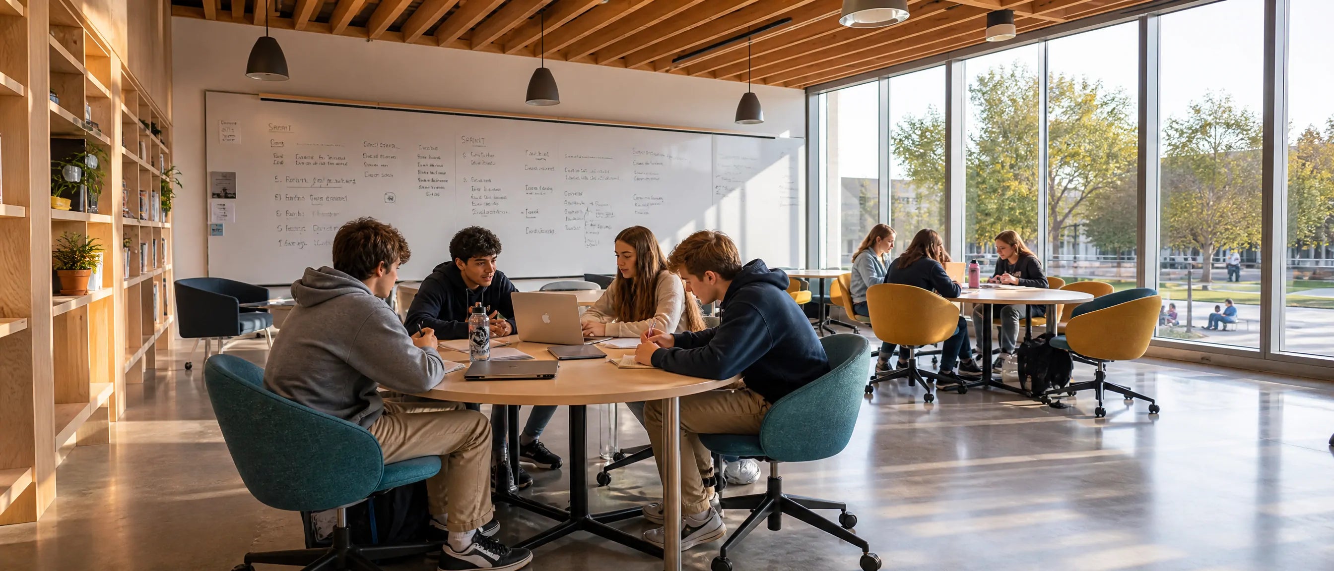 School furniture for collaborative learning spaces with modular tables student chairs and lounge seating for modern campus projects