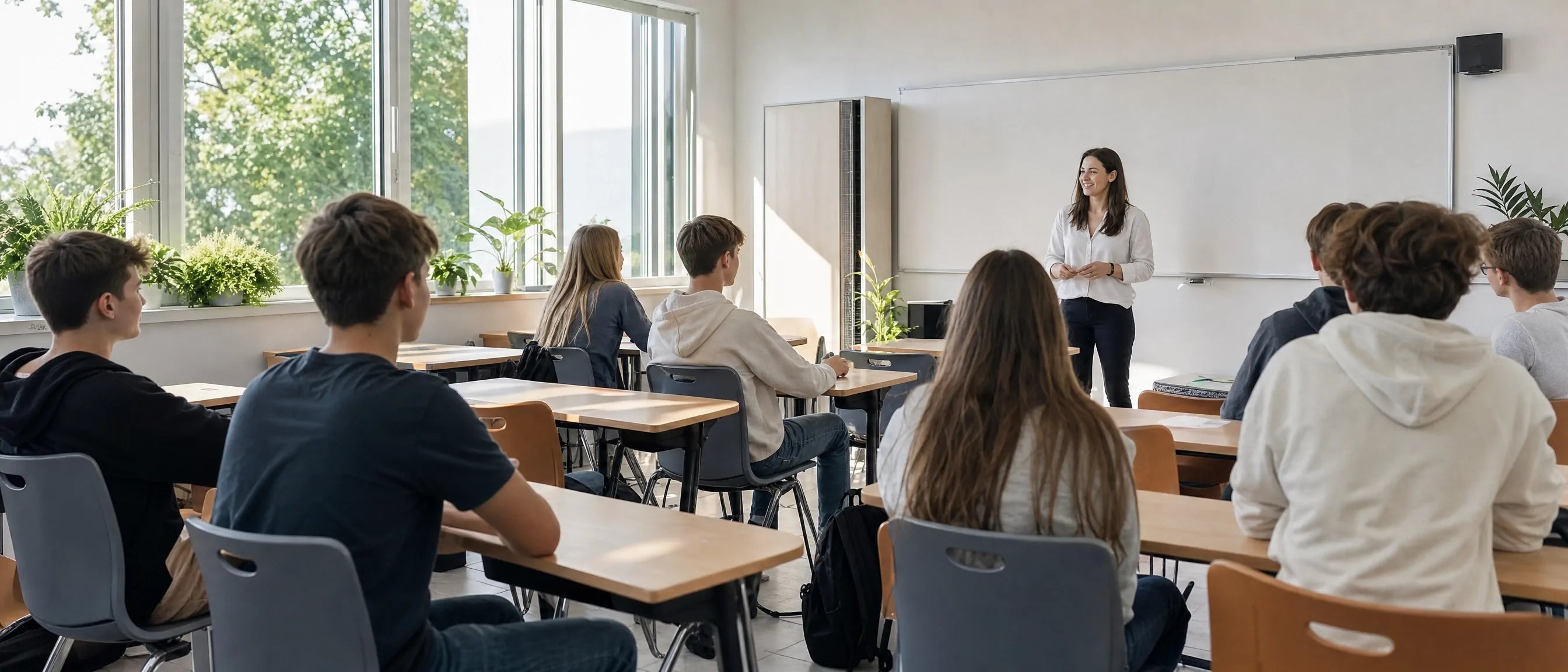 furniture for Hungary classrooms and iskolabútor with students learning in a modern classroom