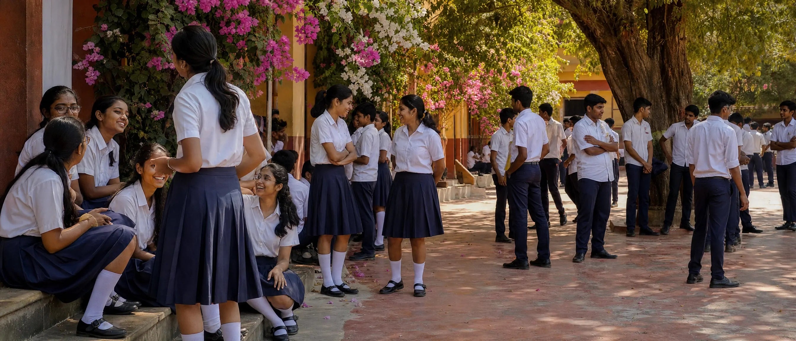 Indian students in school campus showing active learning environment supported by practical education furniture