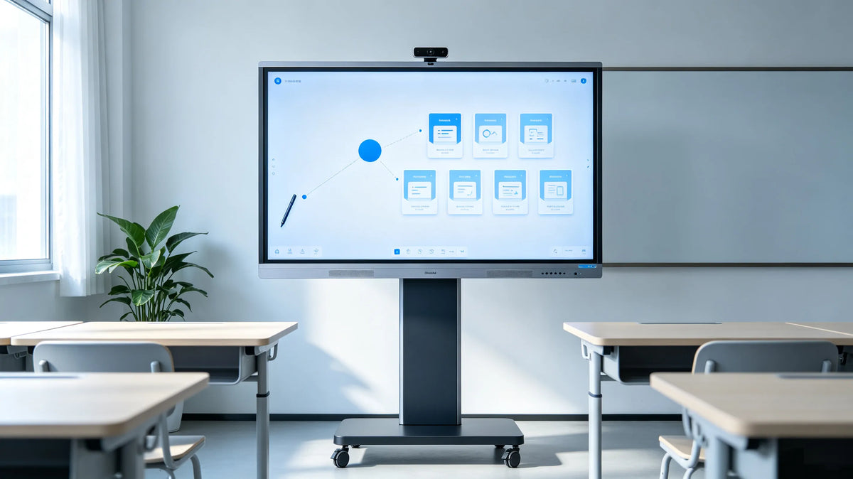 Mobile interactive display stand for touch screen monitor, meeting and classroom digital display furniture