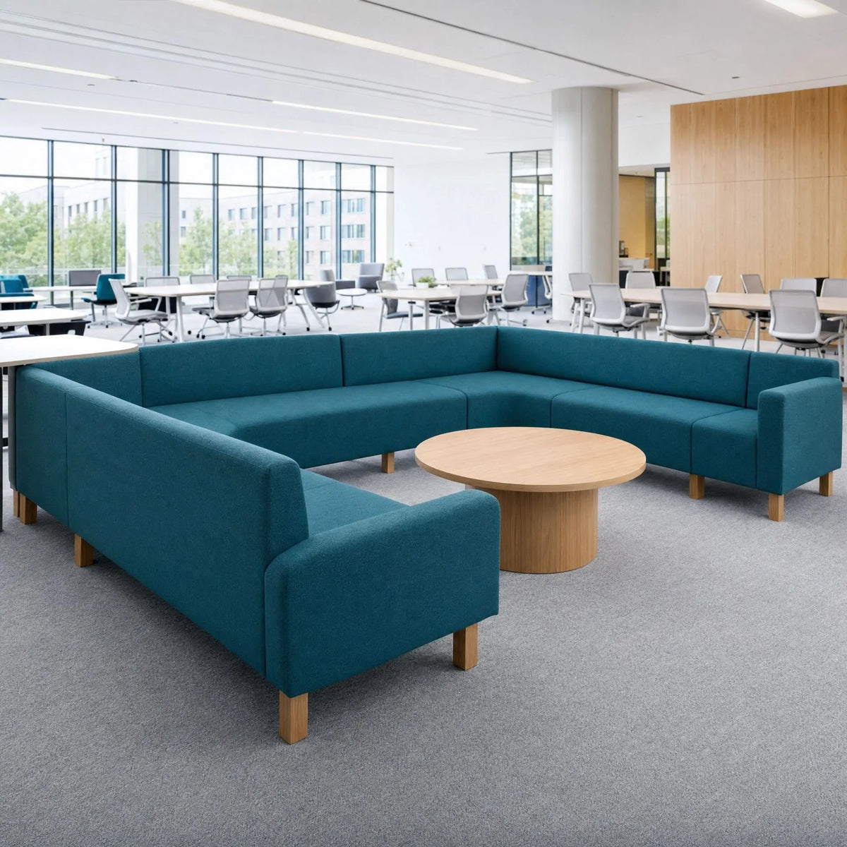 Lounge & collaborative modular seating for school breakout zones, curved sofa set for student group discussion space