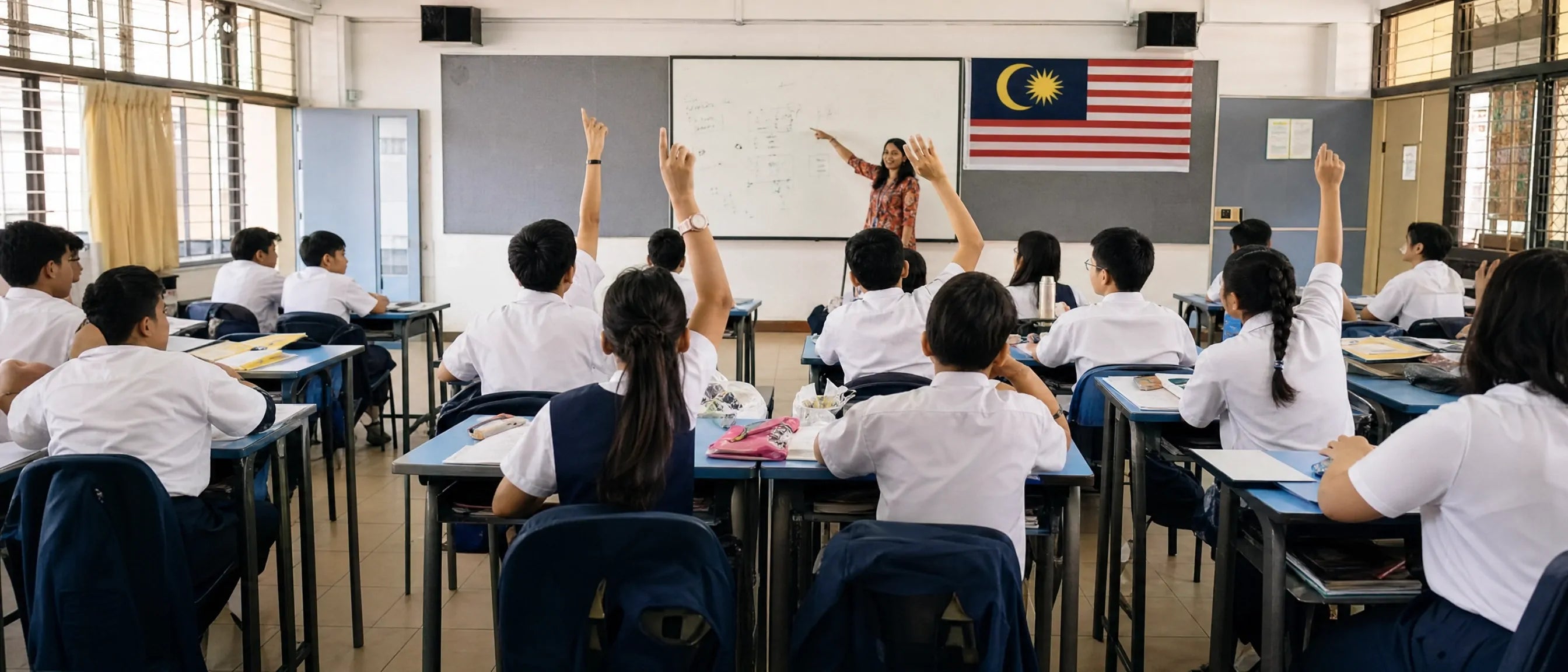 School furniture supplier from China for Malaysian schools with classroom desks and chairs in a modern learning environment