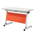 Mobile flip top training table with wheels, white top and orange panel