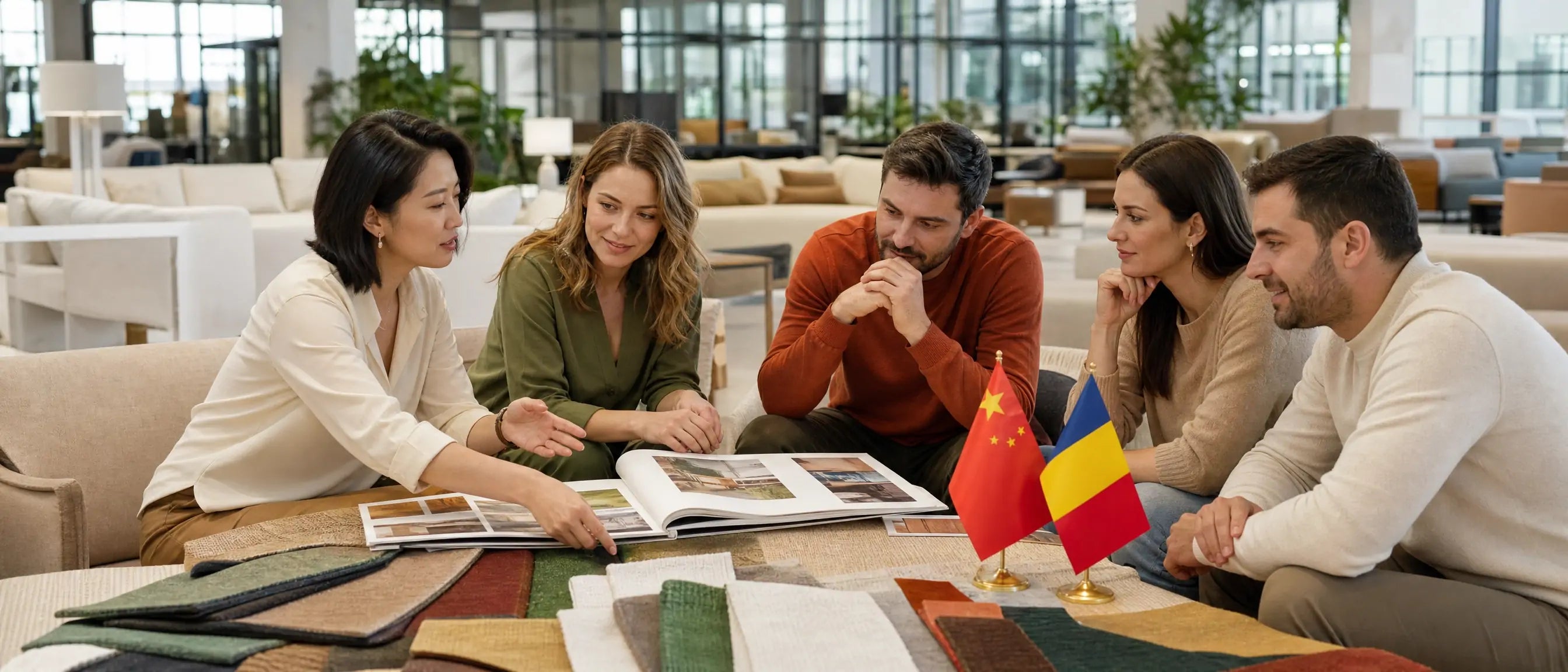 Mobilier pentru școli din China către România with furniture catalogues, material samples and procurement discussion