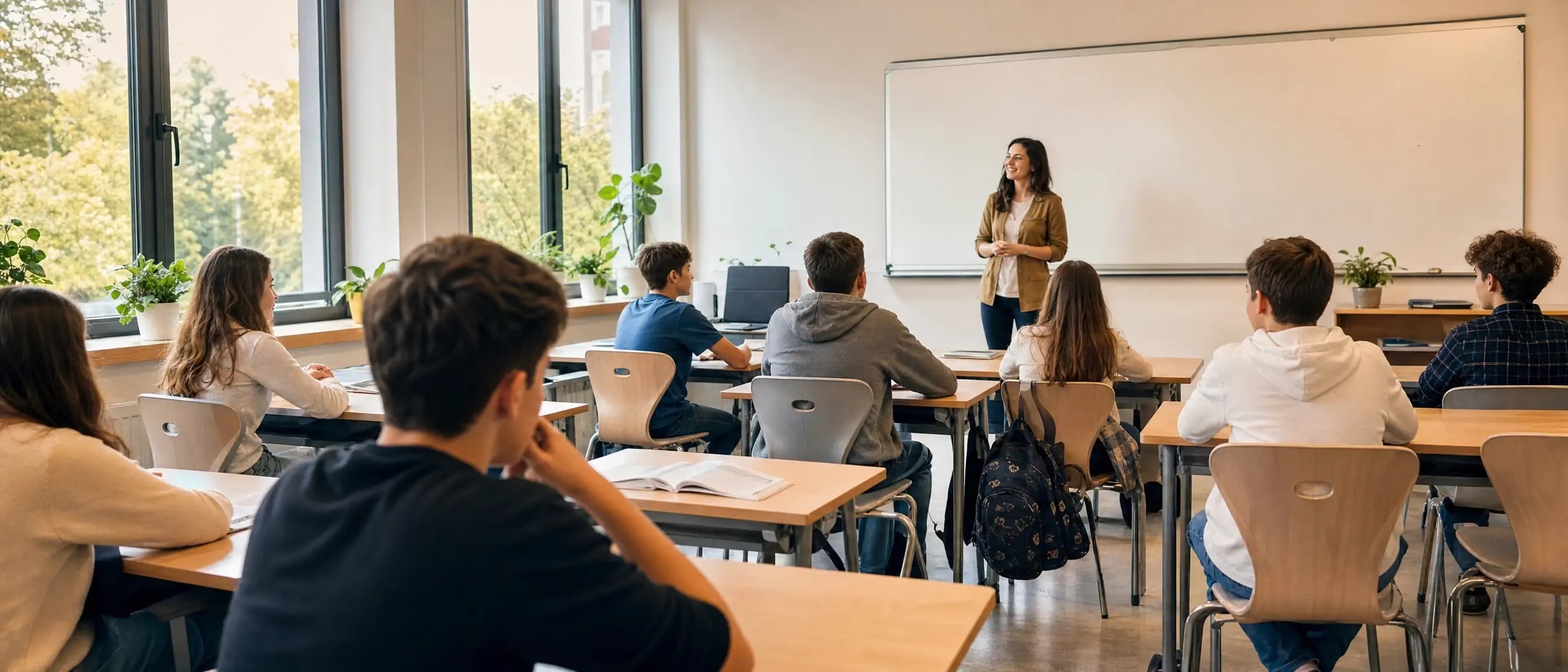 Mobilier școlar pentru săli de clasă în România with students learning in a modern classroom