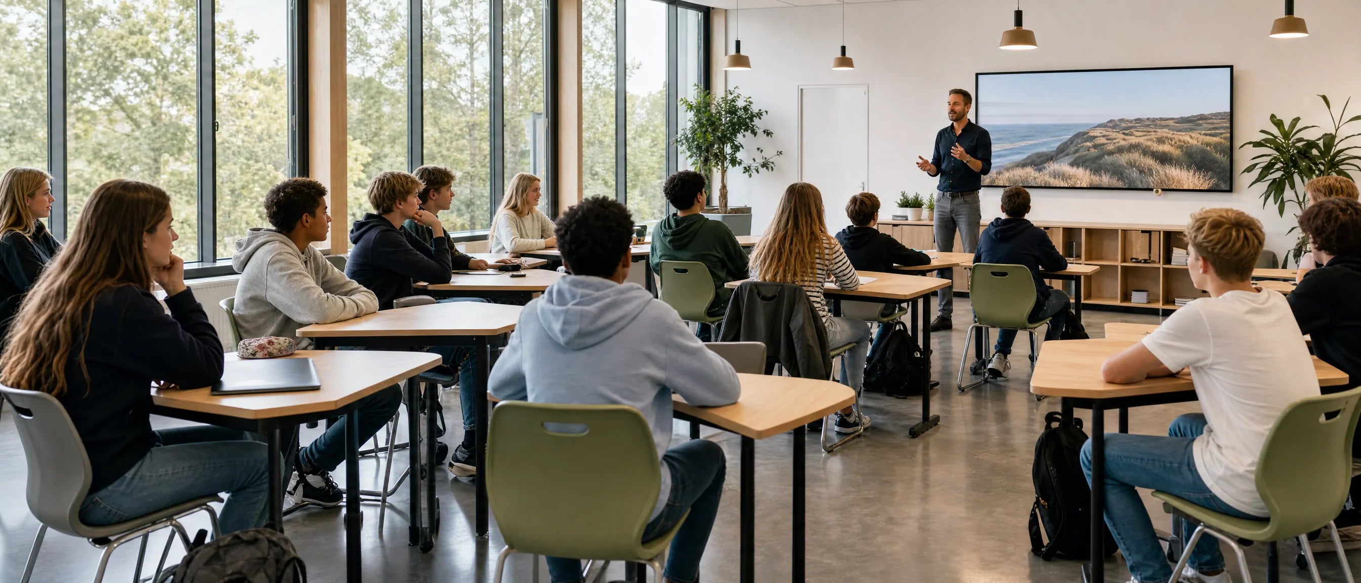School furniture product range supplied to Nederland including classroom desks student chairs lockers canteen furniture and custom learning spaces
