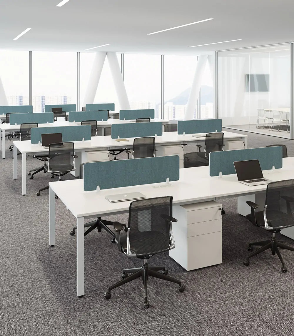Open plan office workstation tables, modern office partition desk with office chairs