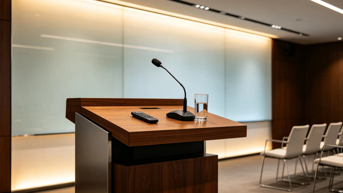 Metal podium lectern for conference hall, presentation education furniture