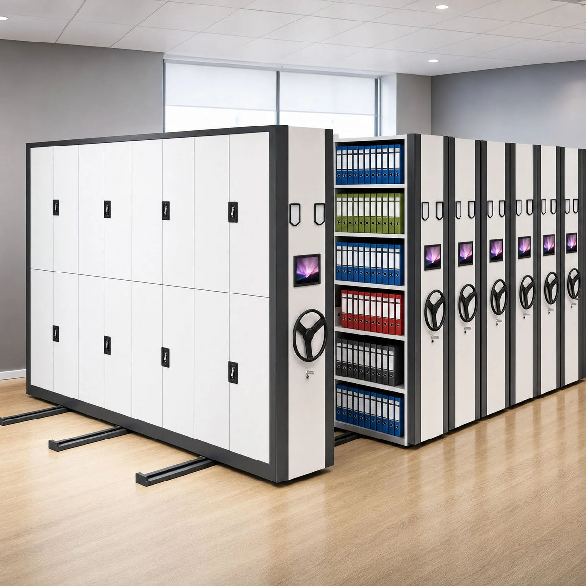 Hand‑crank rotary compact filing cabinets, high density steel archive storage cabinet for office document