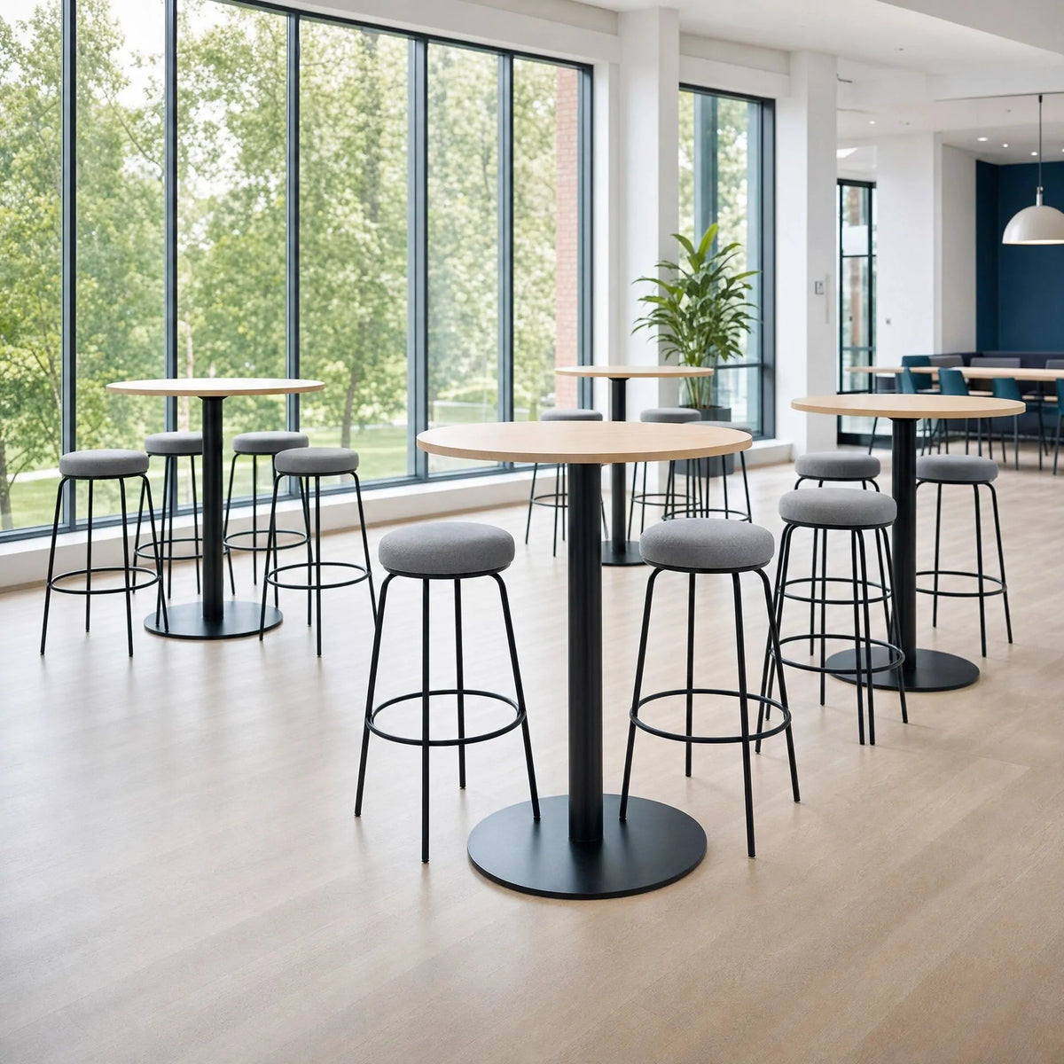 Metal frame stools for school breakout area, bar height stools for collaborative learning zones