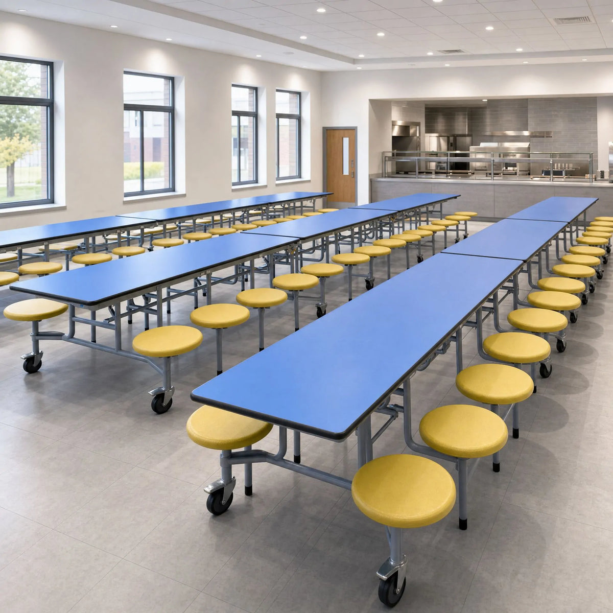 School canteen chairs and benches, mobile cafeteria dining seating for student dining hall
