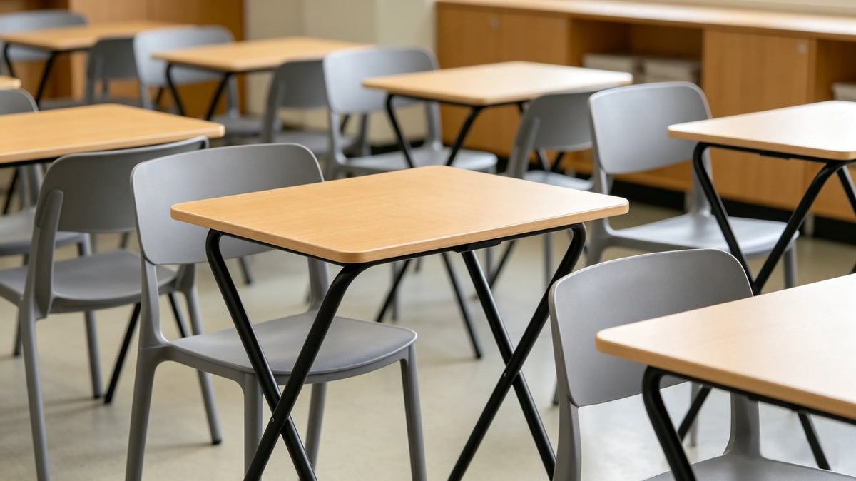 Single exam tables for school examination room, simple student exam desk and chair