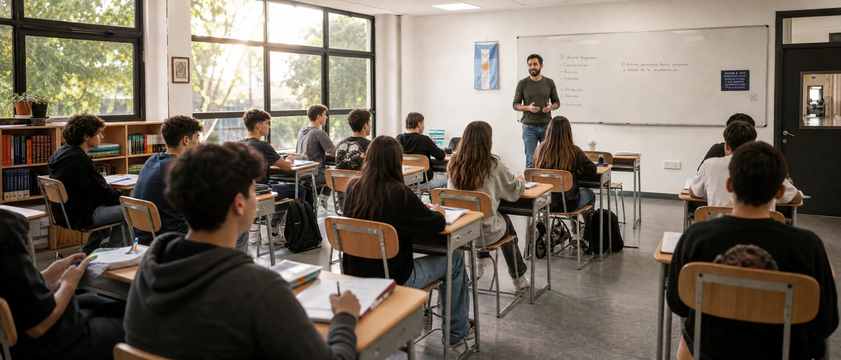 School furniture for Argentina with students learning in a secondary school classroom