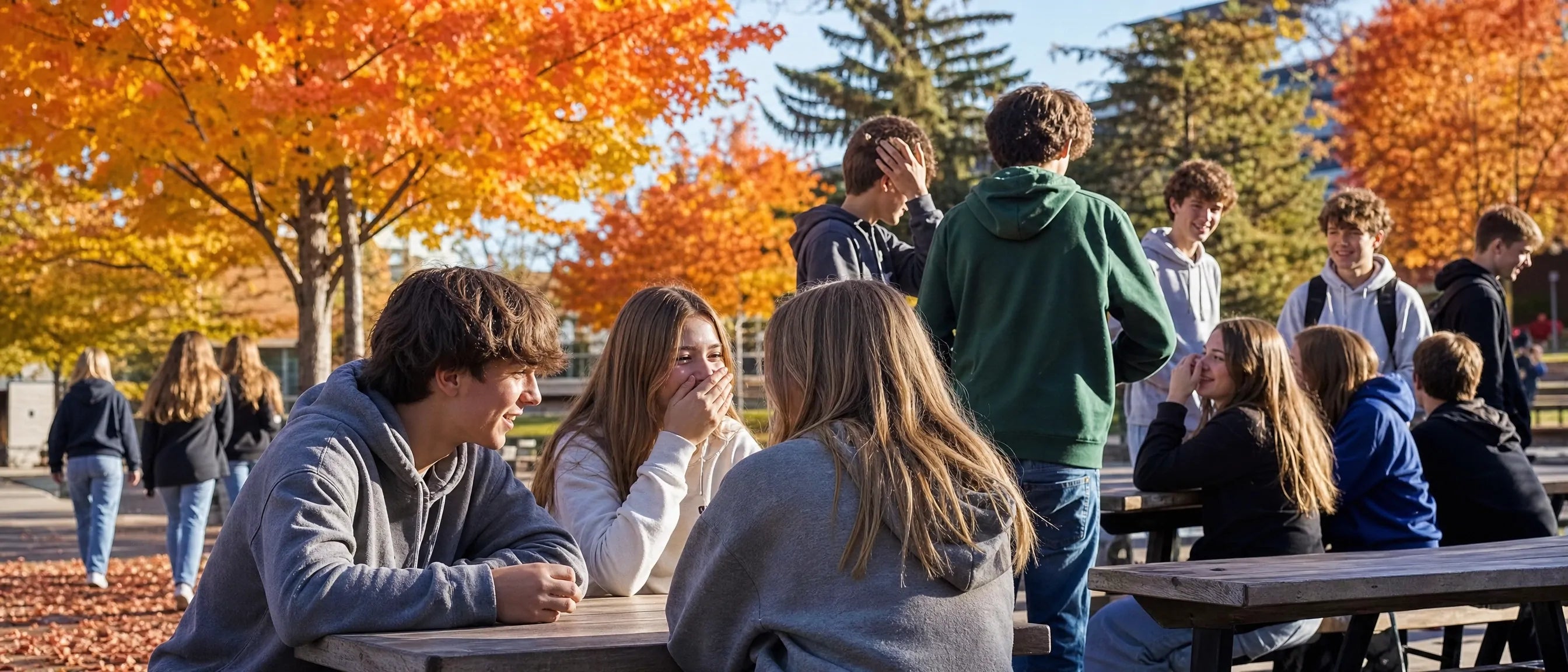 School furniture built for Canadian campus life with outdoor seating breakout areas and student social spaces
