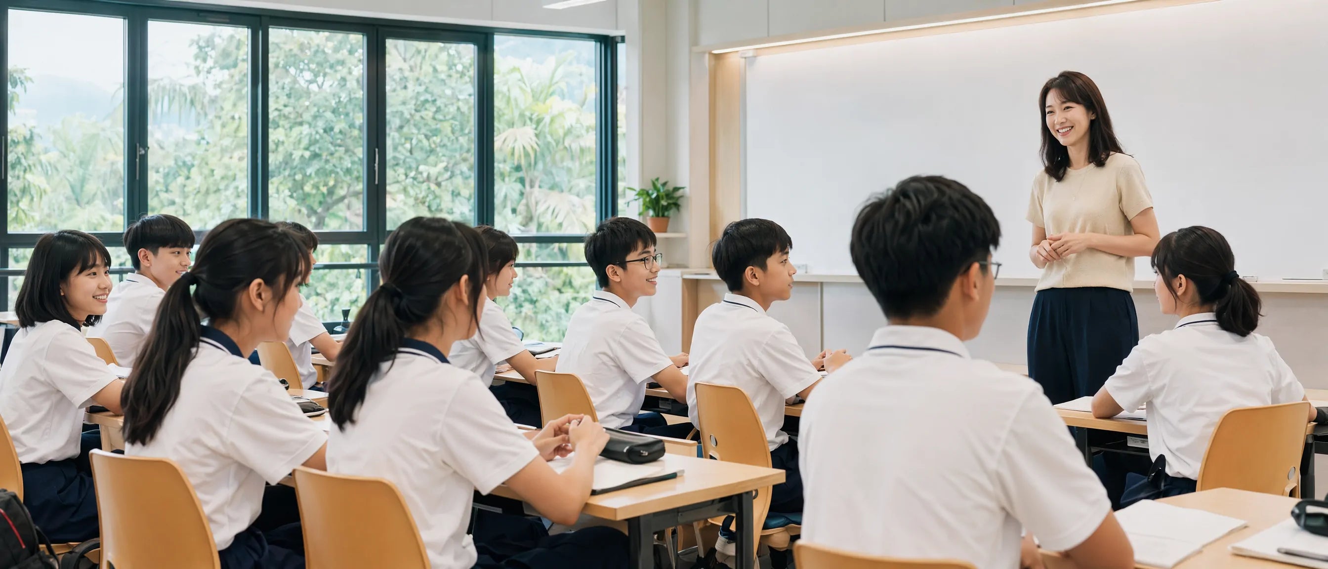 School furniture for classrooms in Taiwan with students learning in a bright modern classroom