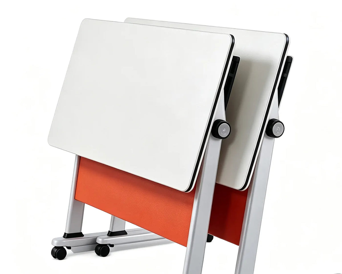 Stackable flip top training tables with heavy duty powder coated steel frame