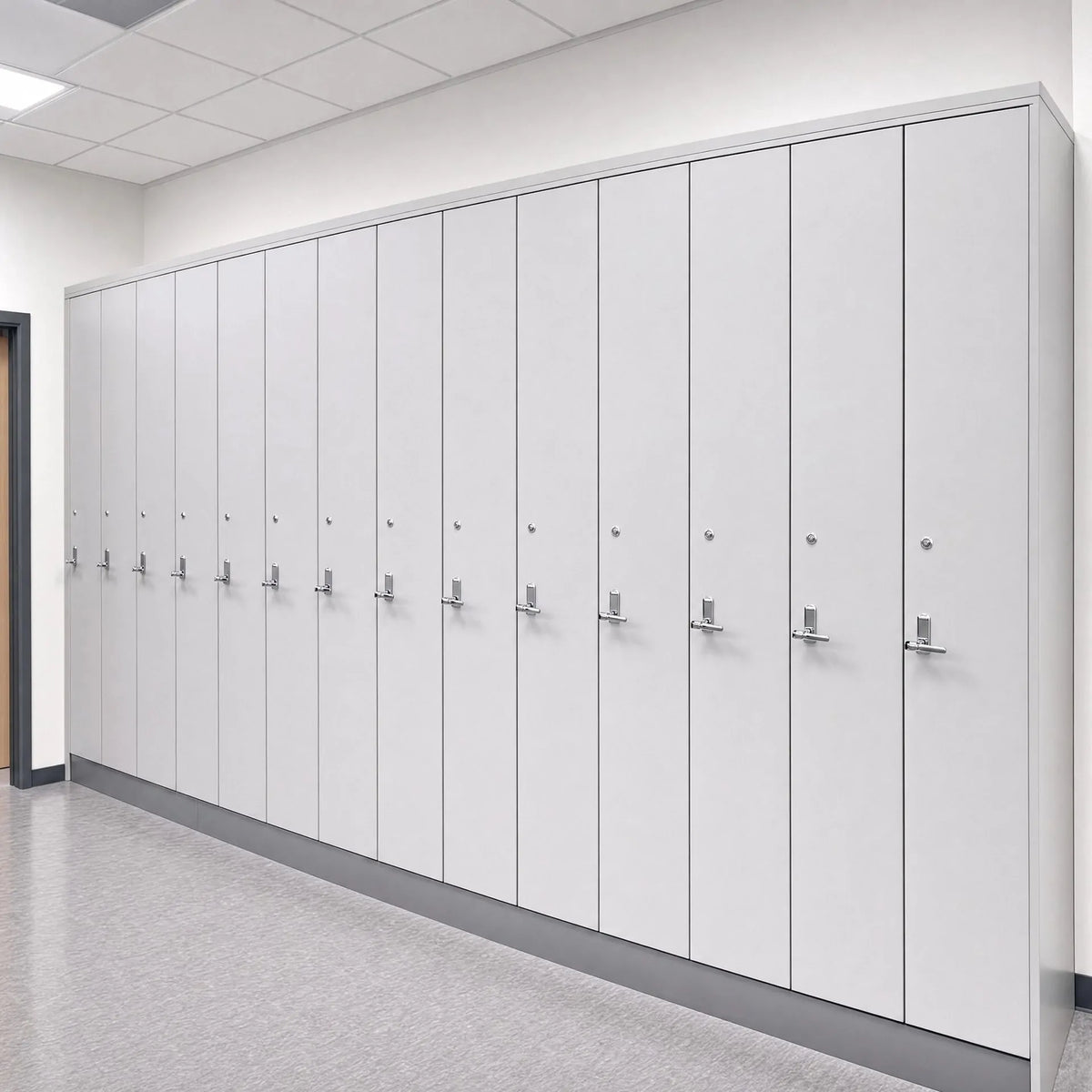 Grey metal staff lockers, heavy duty steel employee storage lockers for workplace staff room