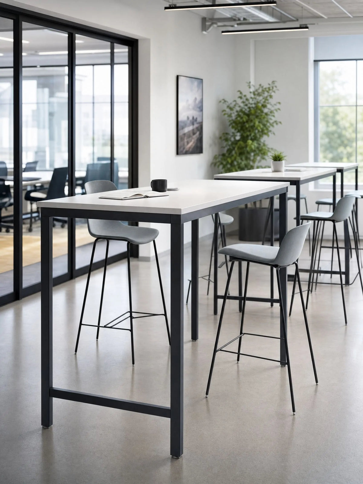 Standing bar height tables, modern high bar tables for breakout office lounge area