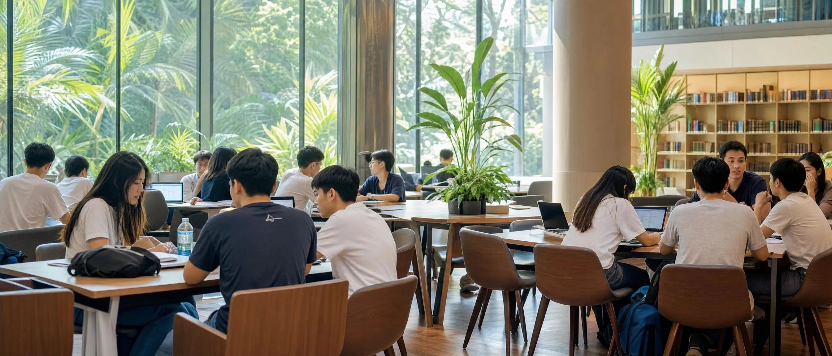 Library and study furniture for Thailand campuses with students using collaborative learning spaces