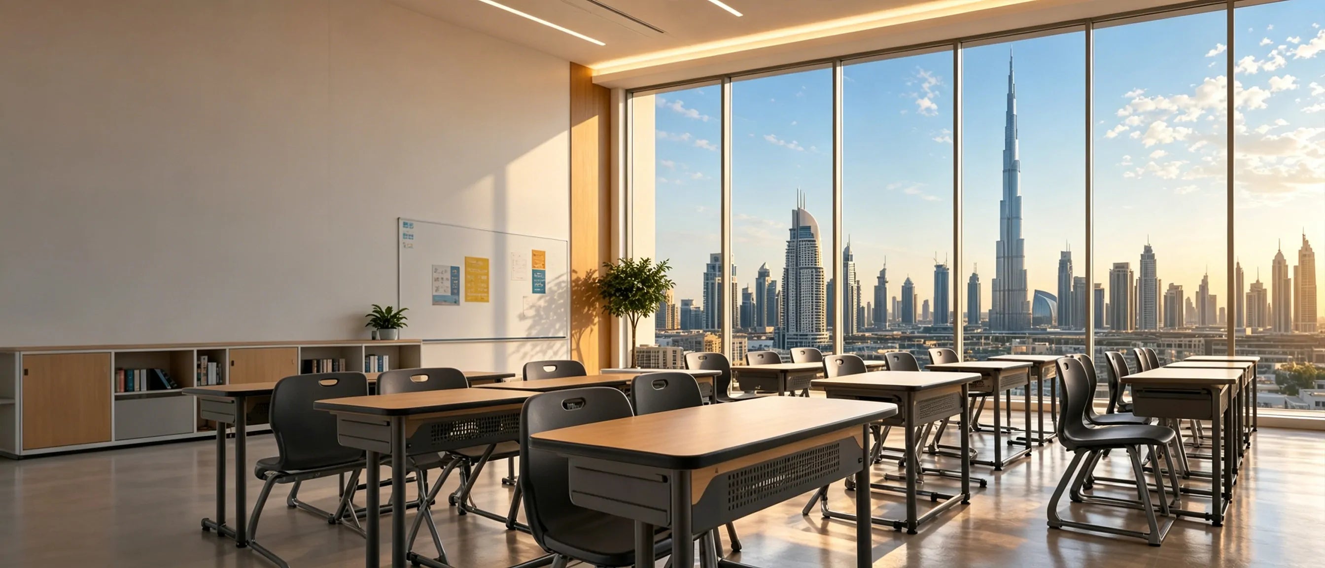 School furniture supplier in the UAE for Dubai classrooms with student desks, chairs and modern education furniture solutions