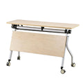 Wood grain flip top training table with lockable casters, mobile stackable office desk